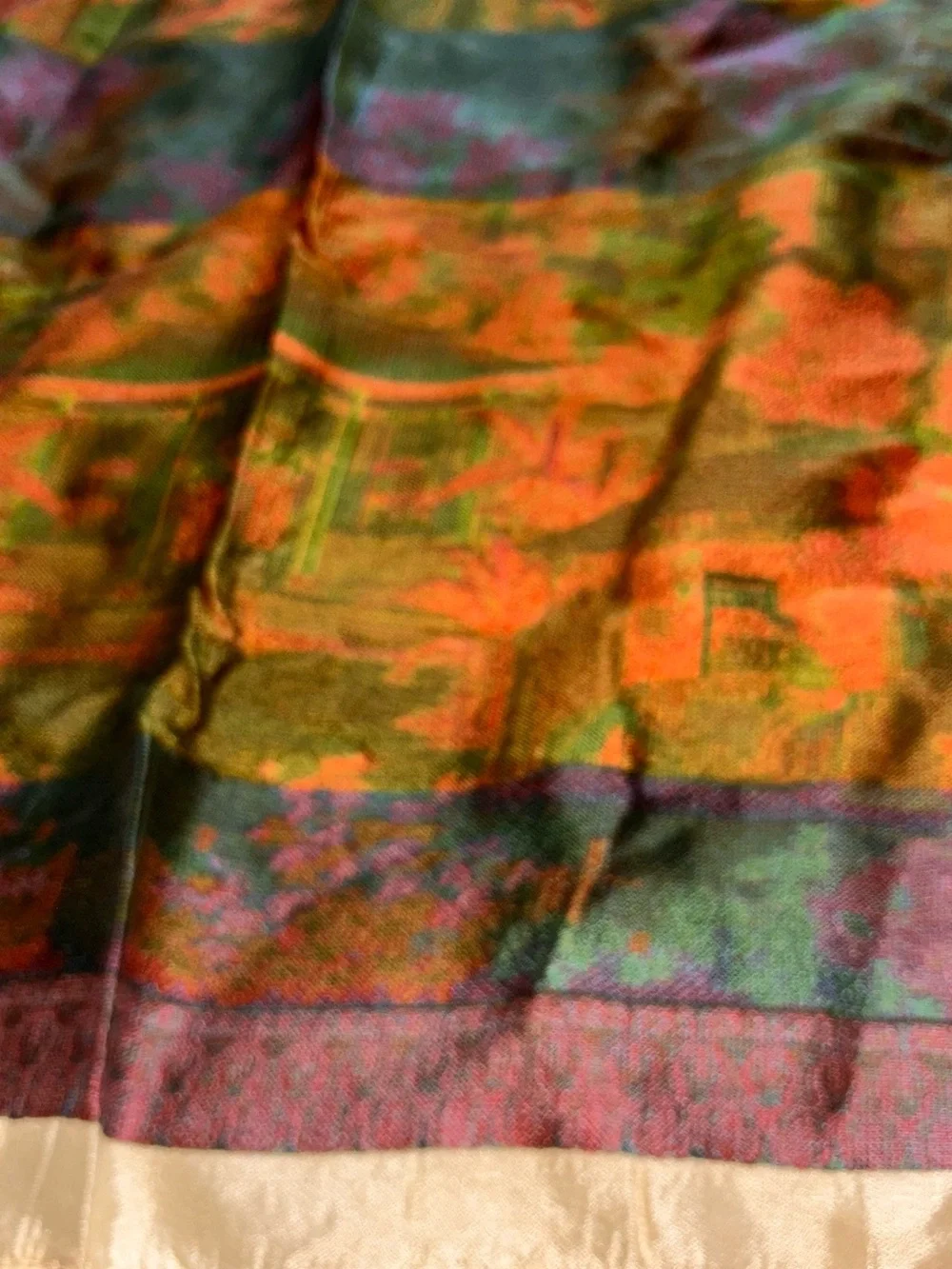 Vintage Chinoiserie Silk Scenic Wall Hanging in Multicolor